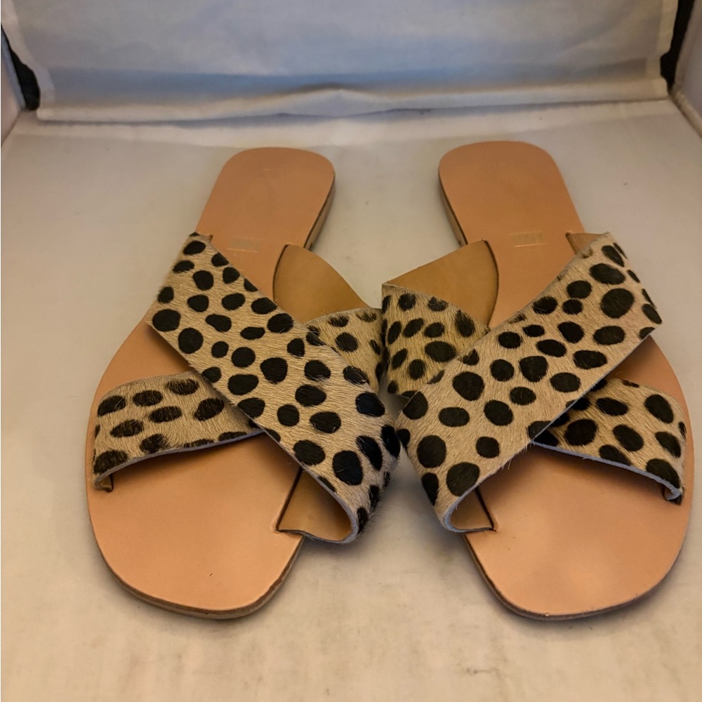 Anthropologie Leopard Print Crossband Sandals in Tan and Black